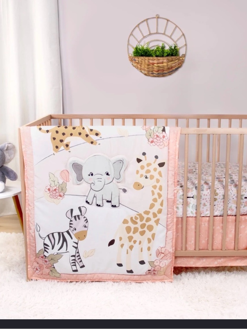 Safari Friends Baby Crib Quilt Set- Mobile and 3 8x10 pictures